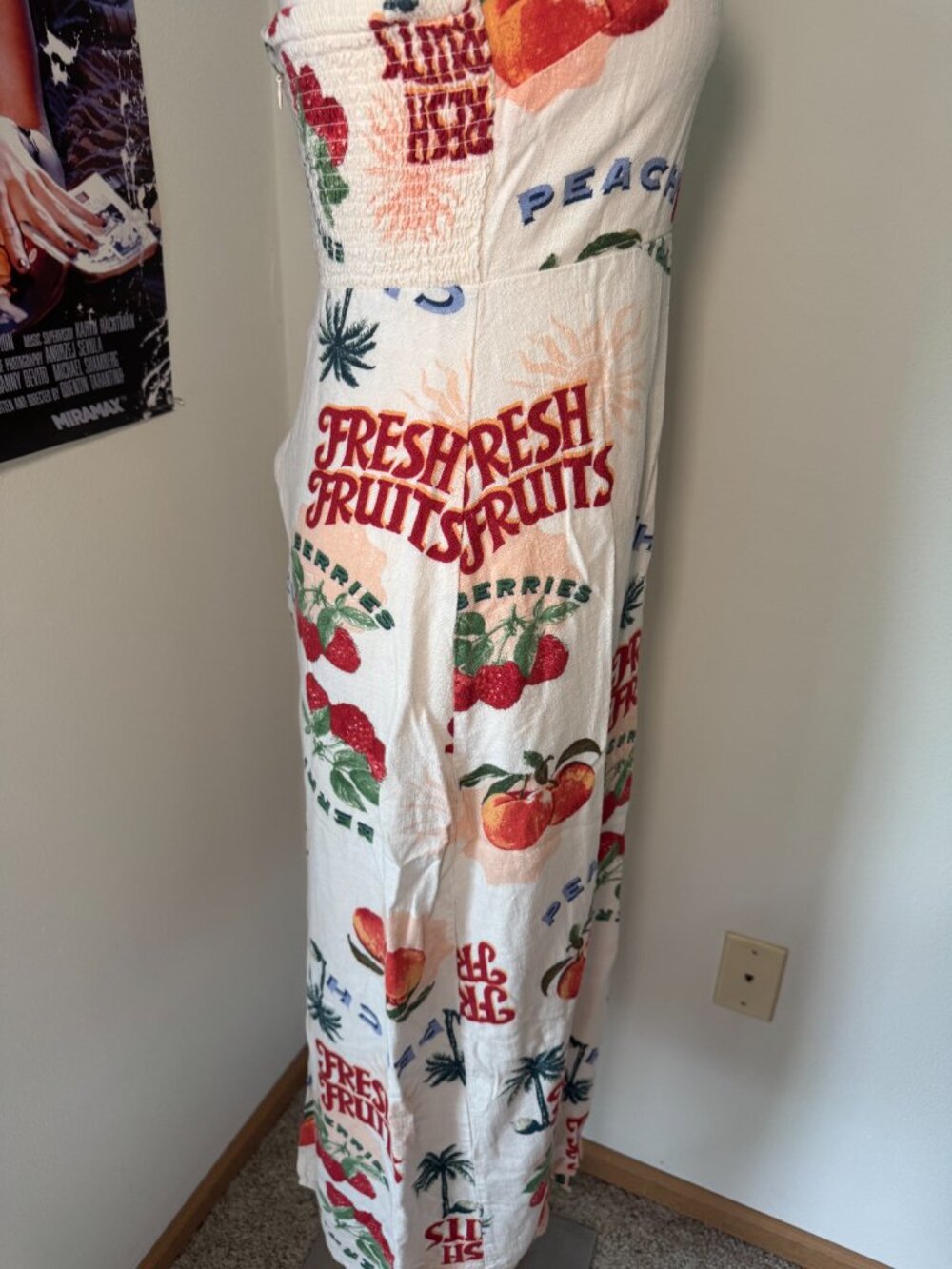 Paper Heart Midi Fresh Fruits Cream and Colorful Dress with Back Slit - Picture 6 of 13
